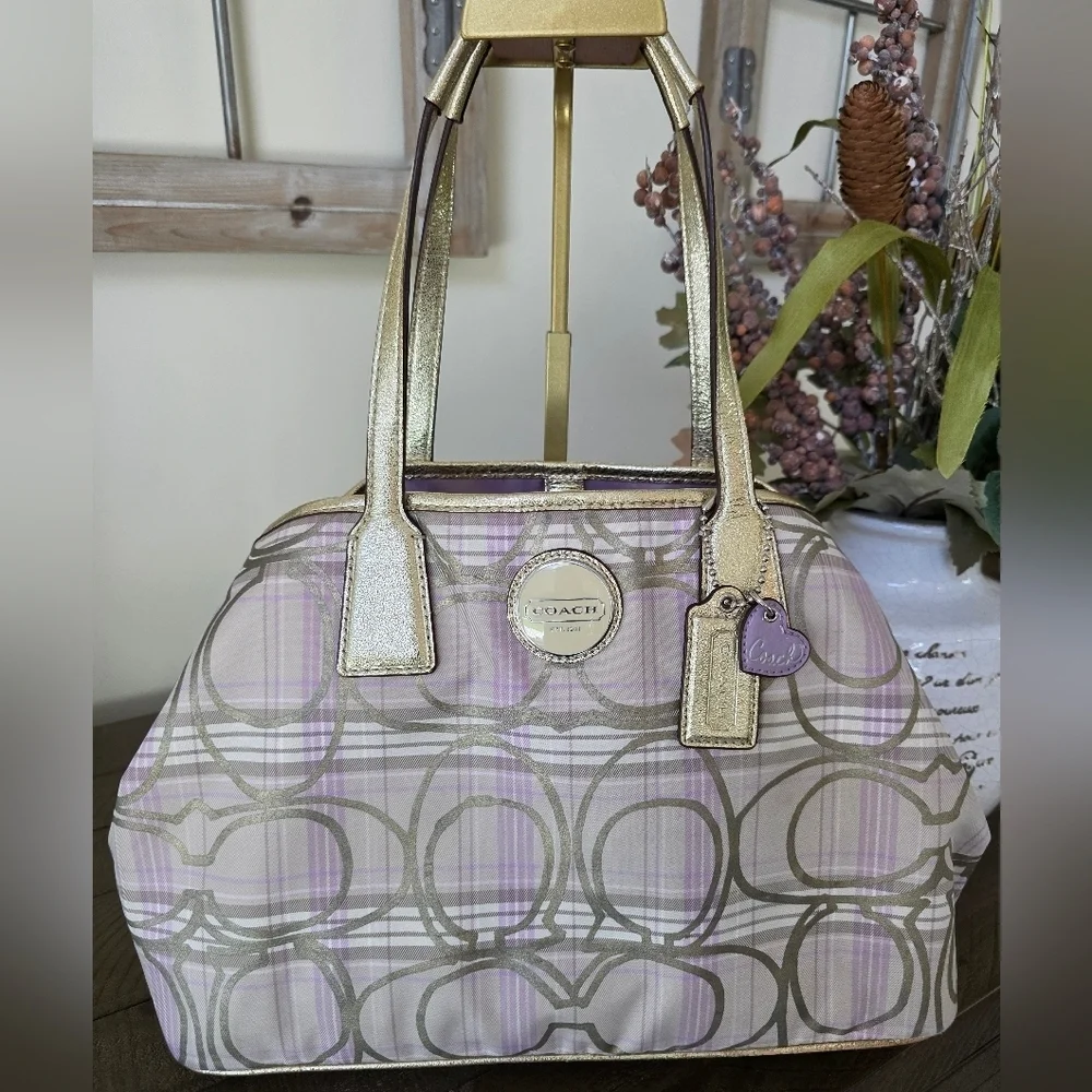 Coach Striped Tartan Plaid Carryall Shoulder Bag